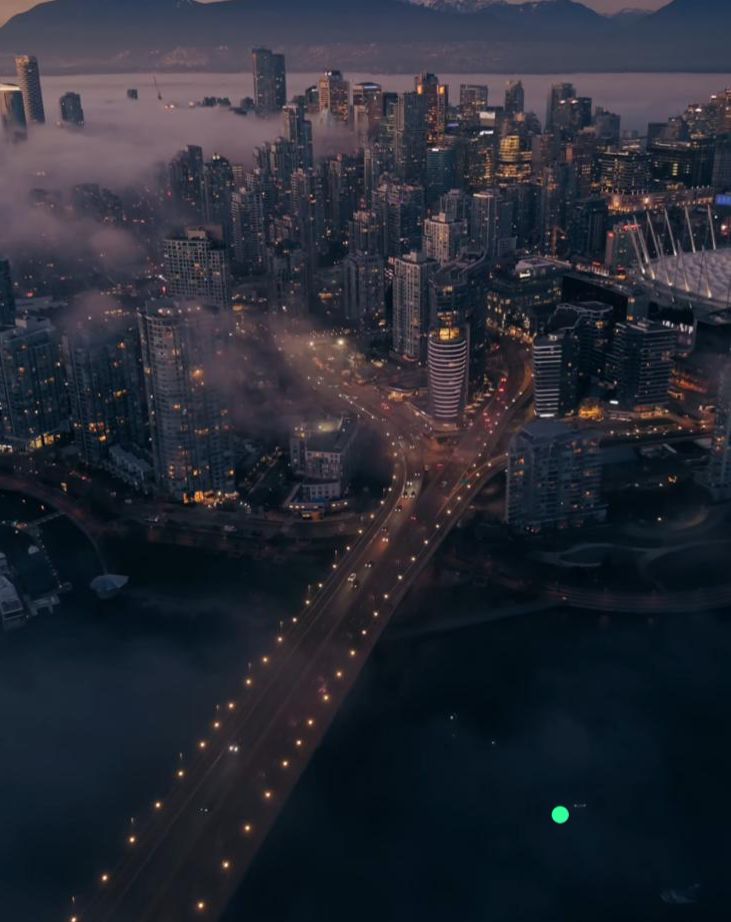 Vancouver skyline in fog